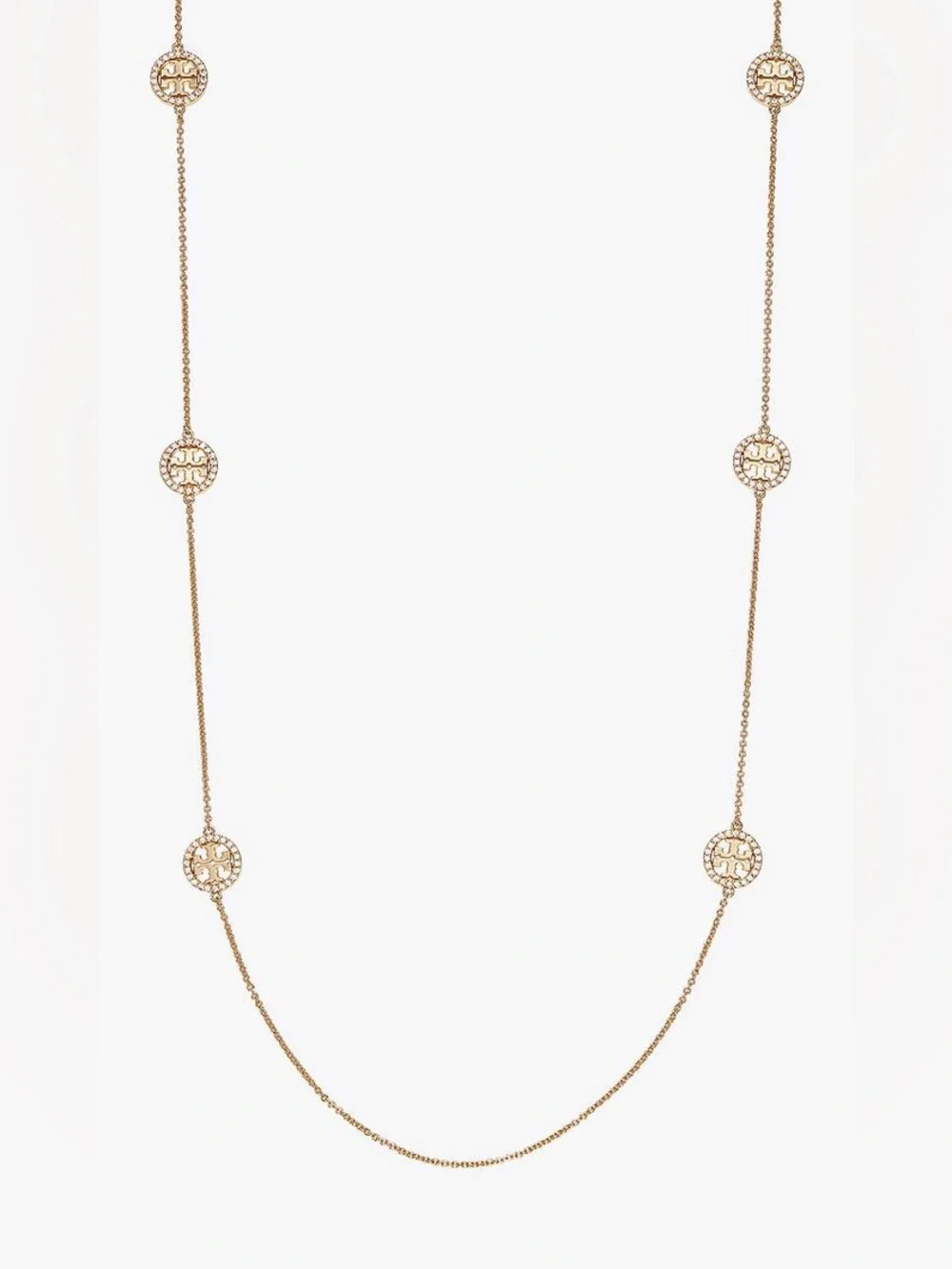 TORY BURCH Miller Pave Long Station Necklace in Gold/Crystal